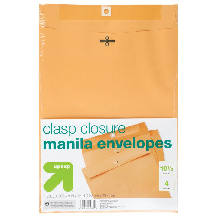 4ct 9" x 12" Clasp Closure Manila Envelopes - up & up