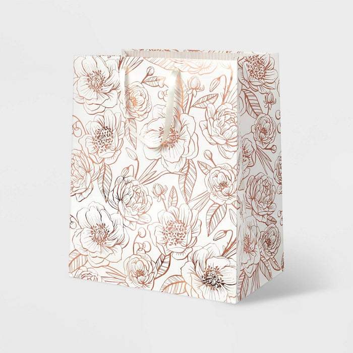 XLarge Foil Flowers Jumbo Gift Bag White/Bronze - Spritz