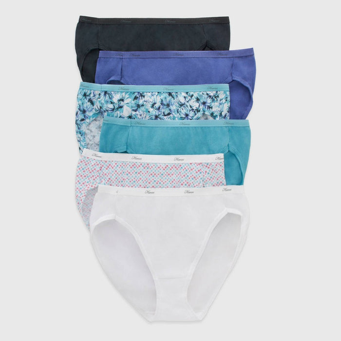 Hanes Women's 6pk Hi-Cut Underwear PP43WB - Blue/Purple/White 10