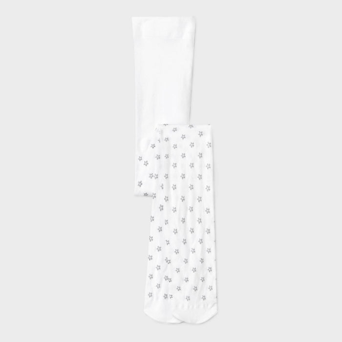 Girls' 'Flower' Nylon Tights - Cat & Jack White/Silver M