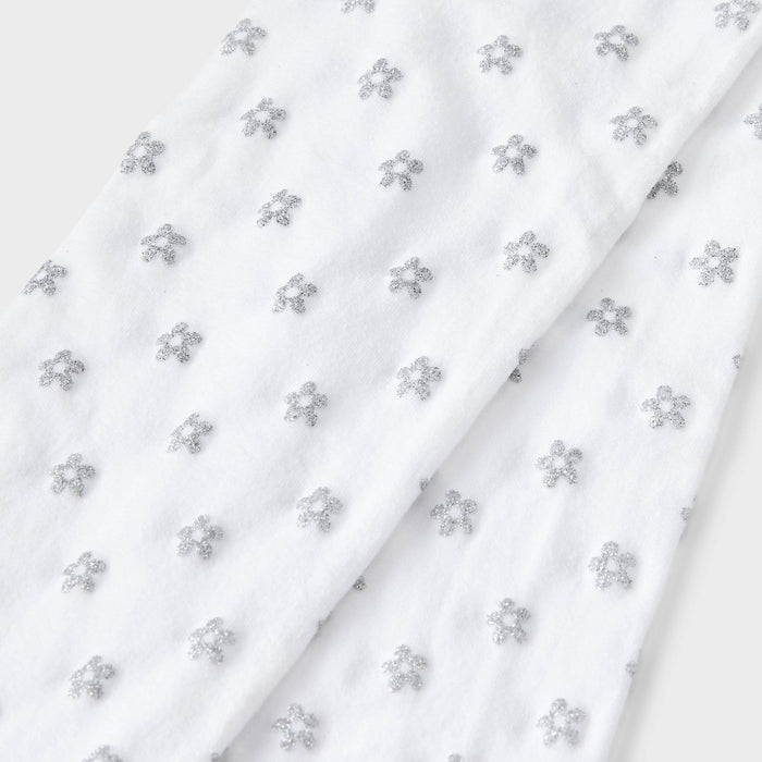 Girls' 'Flower' Nylon Tights - Cat & Jack White/Silver M