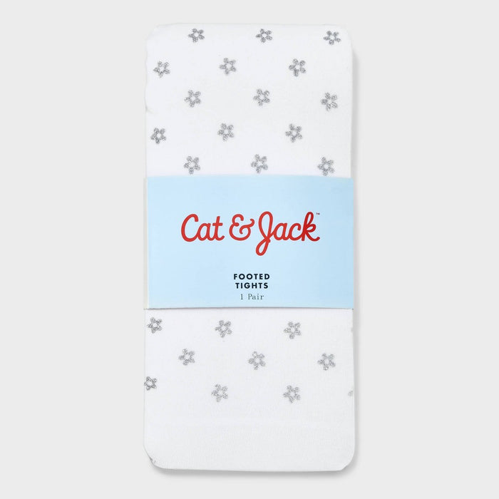 Girls' 'Flower' Nylon Tights - Cat & Jack White/Silver M