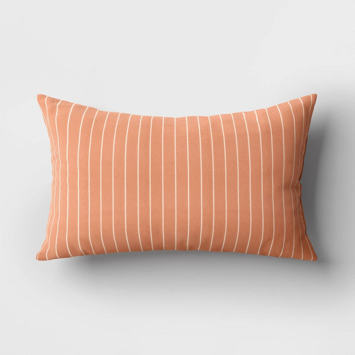 10"x17" Pin Stripe Rectangular Outdoor Lumbar Pillow Orange - Room Essentials: UV & Water-Resistant, Decorative Patio Accessory