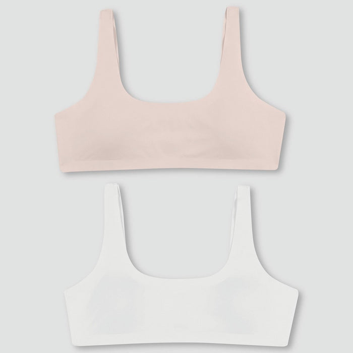 Hanes Girls'2pk Bonded Comfort Bra - White / Light Pink L