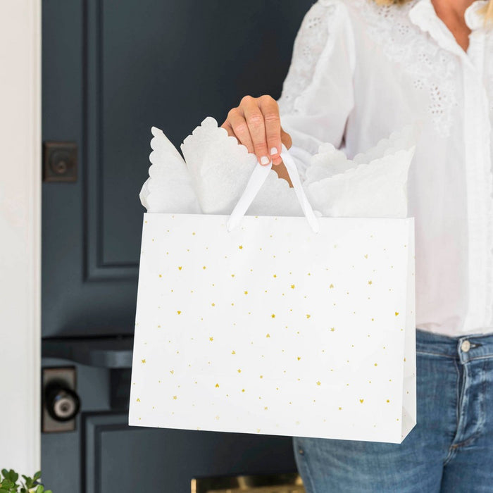 Foil Heart Pattern Medium Gift Bag White/Gold - Sugar Paper + Target