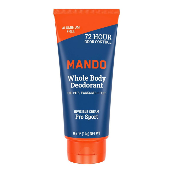 Mando Whole Body Deodorant - Men's Aluminum-Free Invisible Cream Deodorant - Pro Sport - Trial Size - 0.5oz