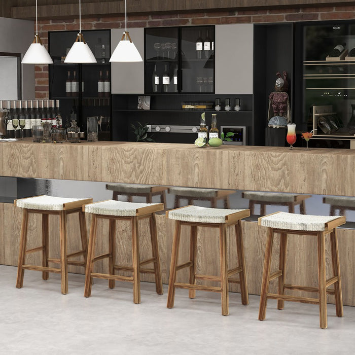 Tangkula Set of 2 Saddle Bar Stools 25.5" Counter Height Dining Stools w/ Seaweed Woven Seat (LOCAL PICKUP ONLY)