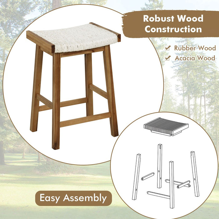 Tangkula Set of 2 Saddle Bar Stools 25.5" Counter Height Dining Stools w/ Seaweed Woven Seat (LOCAL PICKUP ONLY)