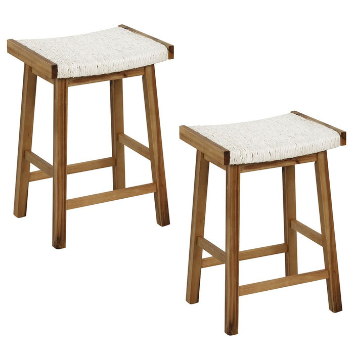 Tangkula Set of 2 Saddle Bar Stools 25.5" Counter Height Dining Stools w/ Seaweed Woven Seat (LOCAL PICKUP ONLY)