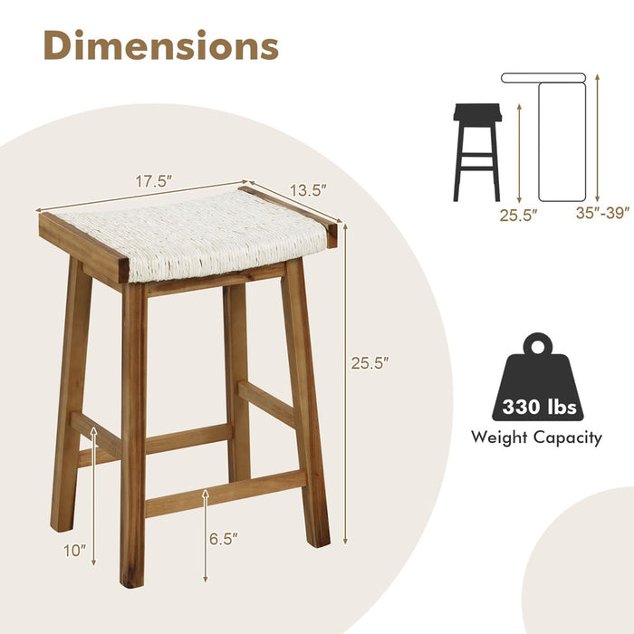 Tangkula Set of 2 Saddle Bar Stools 25.5" Counter Height Dining Stools w/ Seaweed Woven Seat (LOCAL PICKUP ONLY)