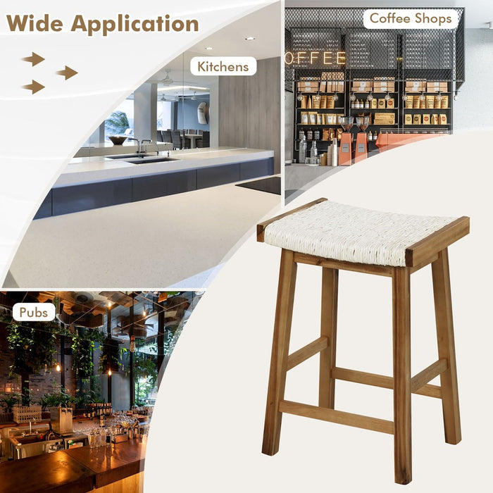 Tangkula Set of 2 Saddle Bar Stools 25.5" Counter Height Dining Stools w/ Seaweed Woven Seat (LOCAL PICKUP ONLY)