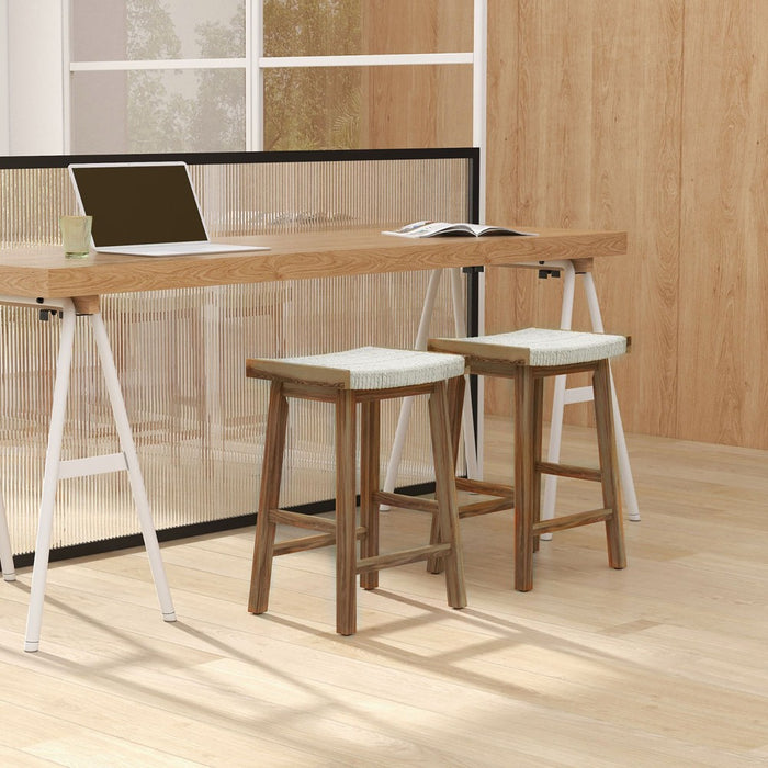 Tangkula Set of 2 Saddle Bar Stools 25.5" Counter Height Dining Stools w/ Seaweed Woven Seat (LOCAL PICKUP ONLY)