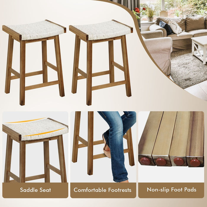Tangkula Set of 2 Saddle Bar Stools 25.5" Counter Height Dining Stools w/ Seaweed Woven Seat (LOCAL PICKUP ONLY)