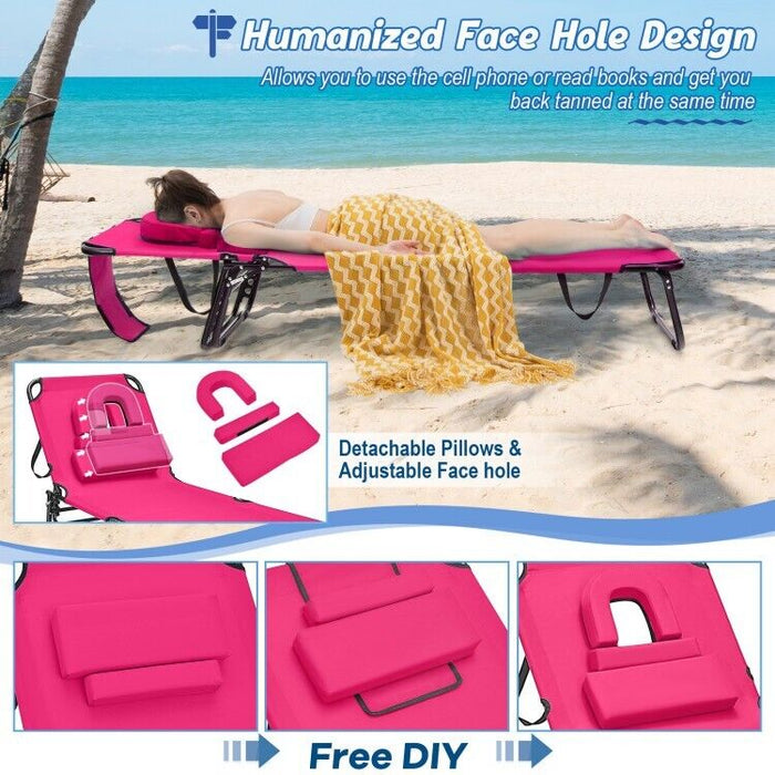 Beach Chaise Lounge Chair with Face Hole and Removable Pillow