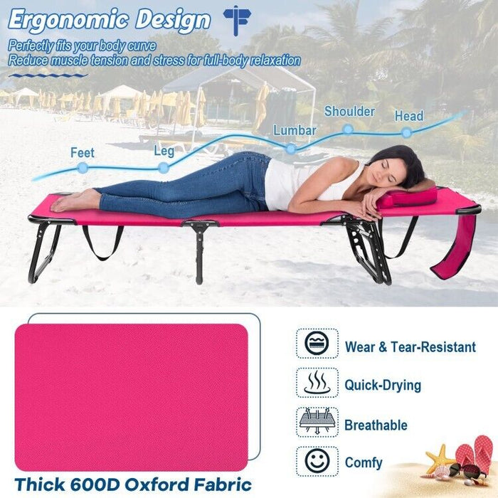 Beach Chaise Lounge Chair with Face Hole and Removable Pillow