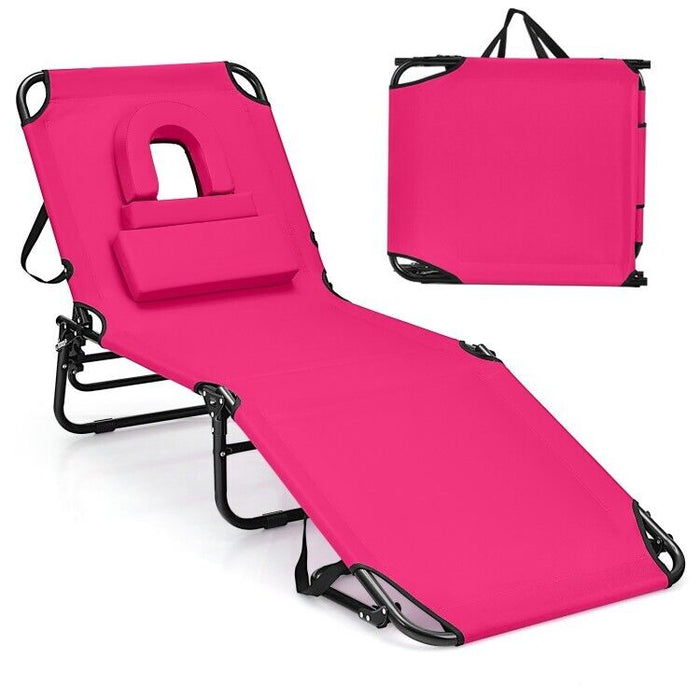 Beach Chaise Lounge Chair with Face Hole and Removable Pillow