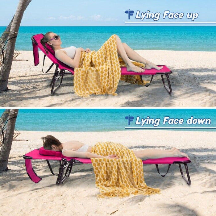 Beach Chaise Lounge Chair with Face Hole and Removable Pillow