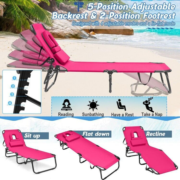 Beach Chaise Lounge Chair with Face Hole and Removable Pillow