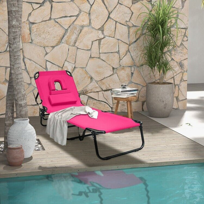 Beach Chaise Lounge Chair with Face Hole and Removable Pillow