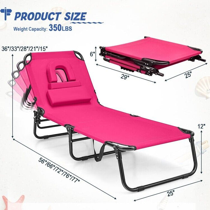 Beach Chaise Lounge Chair with Face Hole and Removable Pillow