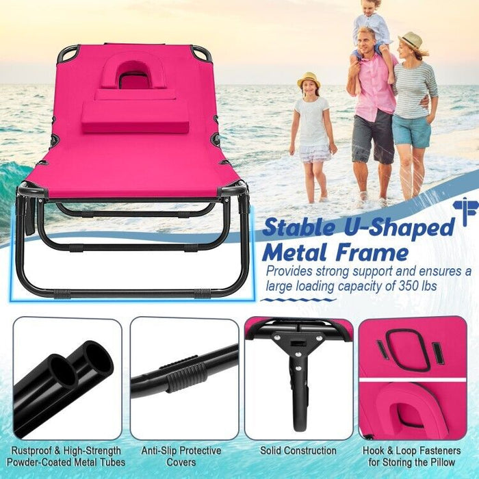 Beach Chaise Lounge Chair with Face Hole and Removable Pillow