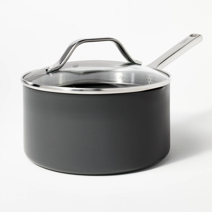 3qt Nonstick Hard Anodized Aluminum Sauce Pan with Lid Dark Gray - Figmint