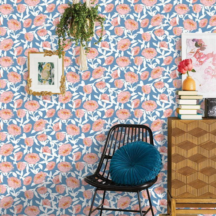 Floral Peel & Stick Wallpaper Blue/White - Opalhouse