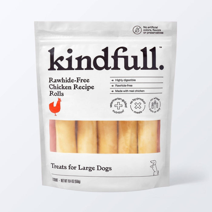 Rawhide-Free Chicken Recipe Roll Large Dog Treat - 19.4oz/5ct - Kindfull