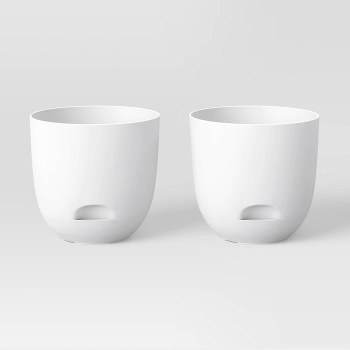 2pc Self-Watering Plastic Indoor Outdoor Planter Pots White 4"x4" - Room Essentials