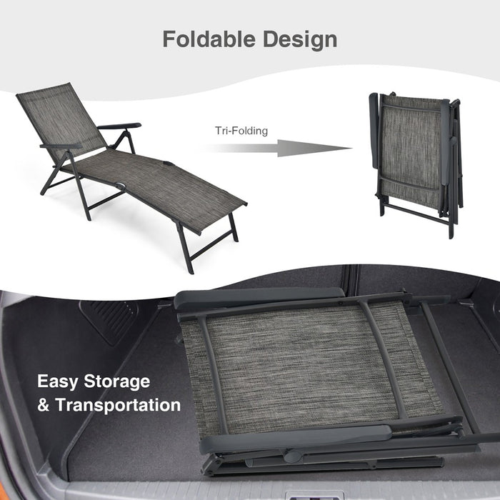 Costway Patio Folding Chaise Lounge Chair Outdoor Portable Reclining Lounger Beach Grey (LOCAL PICKUP ONLY)