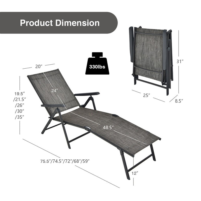 Costway Patio Folding Chaise Lounge Chair Outdoor Portable Reclining Lounger Beach Grey (LOCAL PICKUP ONLY)