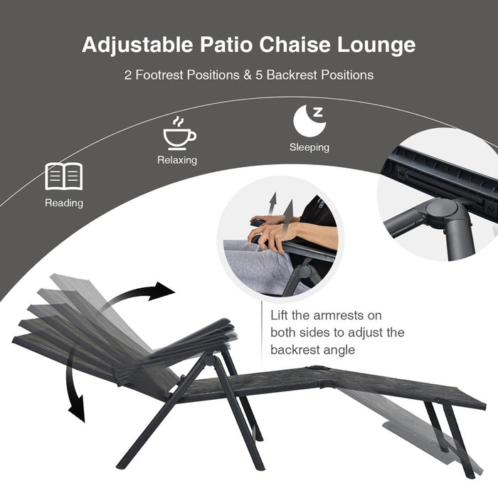 Costway Patio Folding Chaise Lounge Chair Outdoor Portable Reclining Lounger Beach Grey (LOCAL PICKUP ONLY)
