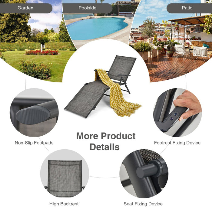 Costway Patio Folding Chaise Lounge Chair Outdoor Portable Reclining Lounger Beach Grey (LOCAL PICKUP ONLY)