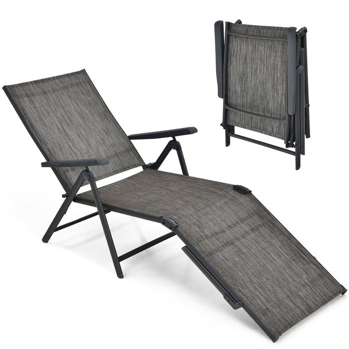 Costway Patio Folding Chaise Lounge Chair Outdoor Portable Reclining Lounger Beach Grey (LOCAL PICKUP ONLY)