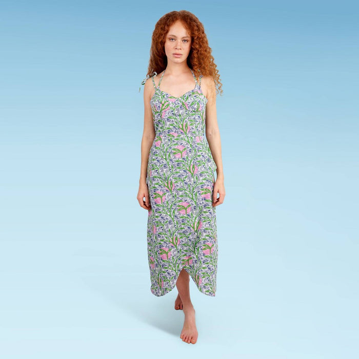 Liberty & Justice Women's Tied Strap Slit Front Cover Up Dress - Green/Pink Botanical Print M