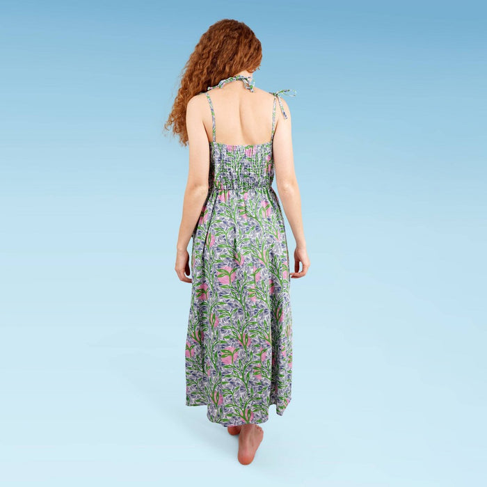 Liberty & Justice Women's Tied Strap Slit Front Cover Up Dress - Green/Pink Botanical Print M