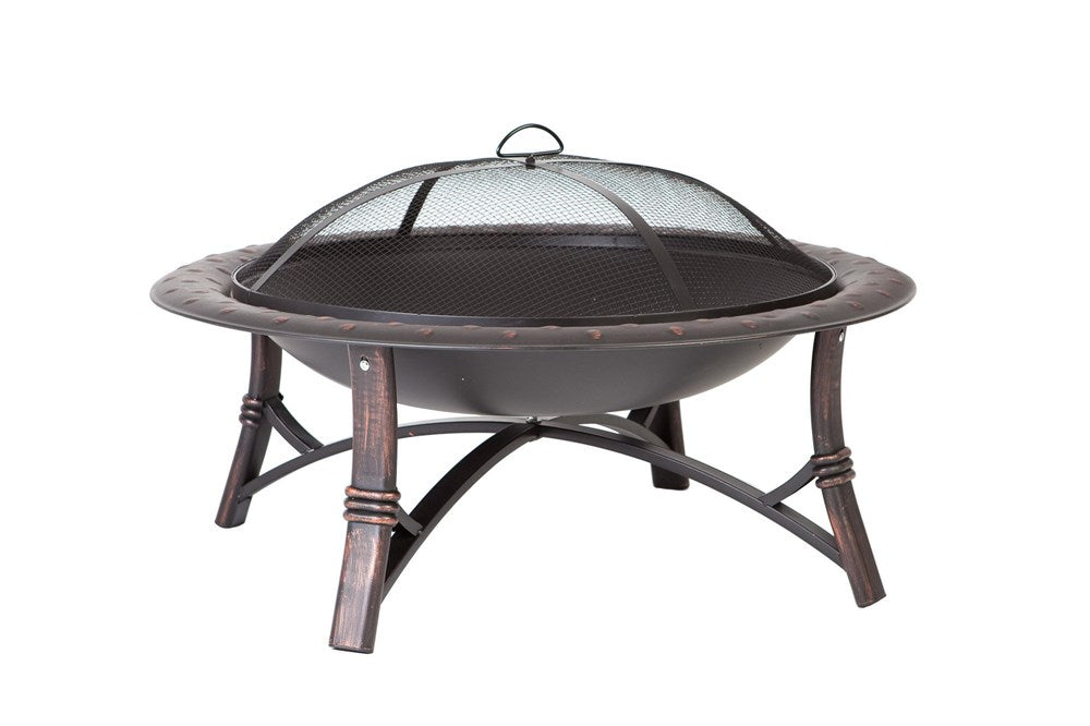 Fire Sense 60857 Fire Pit Roman Brushed Painted Steel Legs Wood Burning Lightweight Portable Patio Outdoor Firepit Backyard Fireplace Included Screen Lift Tool - 35" (LOCAL PICKUP ONLY)