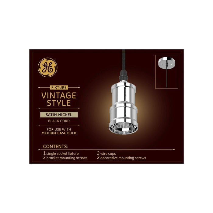 GE Vintage Style Pendant Fixture Satin Nickel