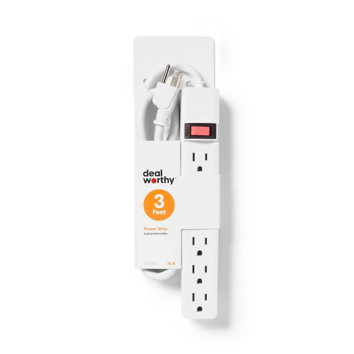 3' 6 Outlet Indoor Power Strip White - Dealworthy