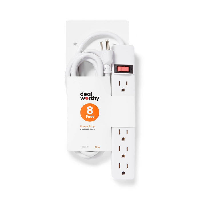 8' 6 Outlet Indoor Power Strip White - Dealworthy