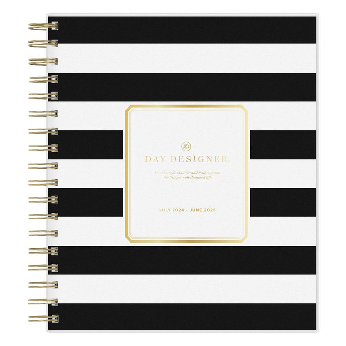 Day Designer 2024-25 Daily/Monthly Planner 10"x8" Wirebound Frosted Rugby Stripe Black