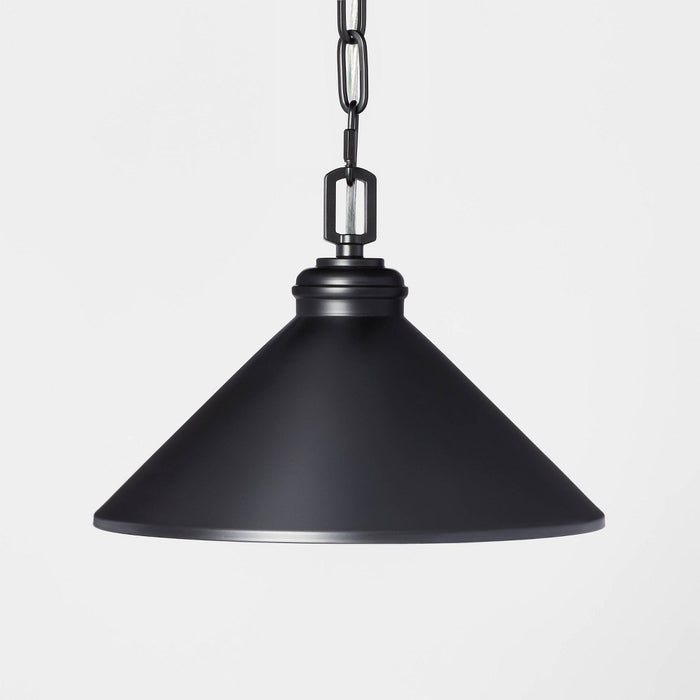 12" Small Metal Adjustable Pendant Ceiling Light Black Finish - Hearth & Hand with Magnolia
