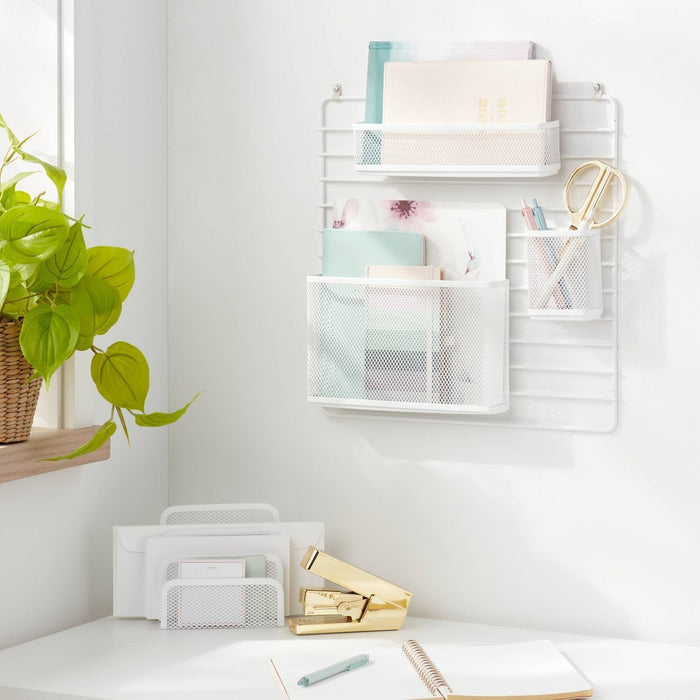 Mesh Wall Office Supply Organizer White - Brightroom