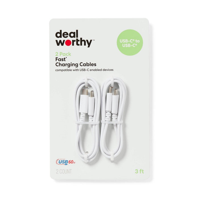 3' USB-C to USB-C 2pk Charging Cable - dealworthy White