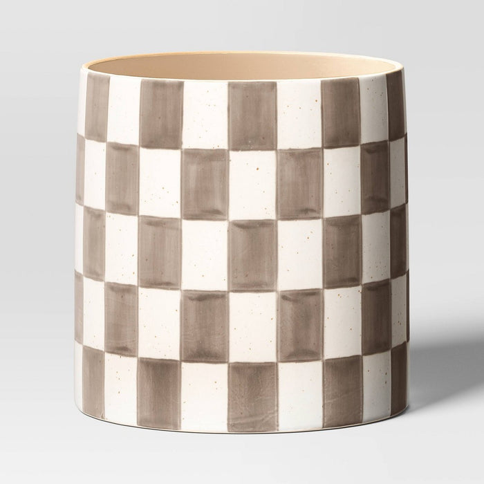 Checker Stoneware Indoor Outdoor Planter Pot Brown 8"x8" - Threshold