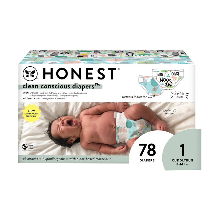 The Honest Company Clean Conscious Disposable Diapers Above It All & Barnyard Babies - Size 1 - 78ct