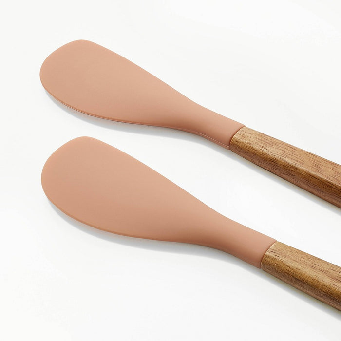 2pk Acacia Wood/Silicone Mini Spatula Set Terracotta Orange - Figmint