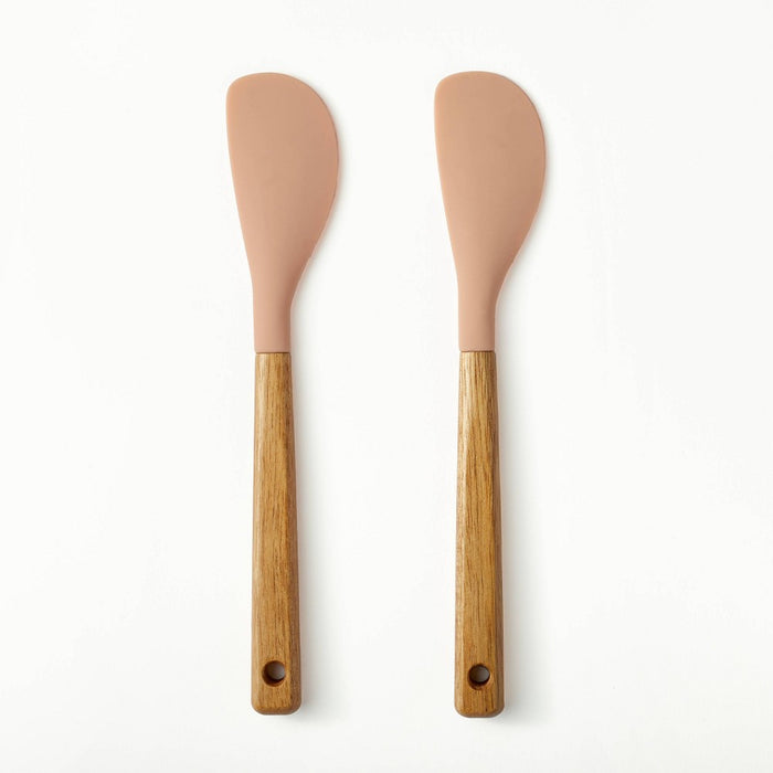 2pk Acacia Wood/Silicone Mini Spatula Set Terracotta Orange - Figmint