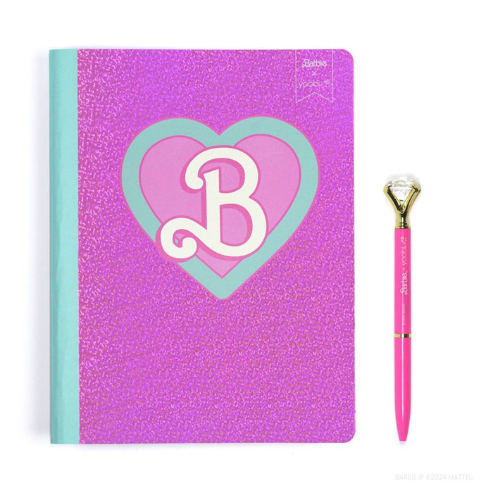 Yoobi Composition Book 7.5"x9.75" College Ruled with Pen Barbie B Logo
