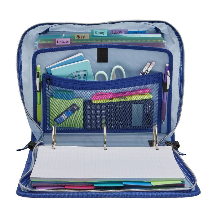Case-it 3" Printed Nylon Ring Binder with Internal/External Pockets Hypnotic Blue Striped Center